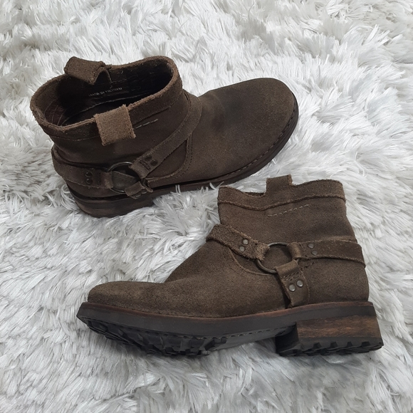 Bussola Suede Moto Ankle Boots Size 37 Green/Brown - Picture 4 of 11